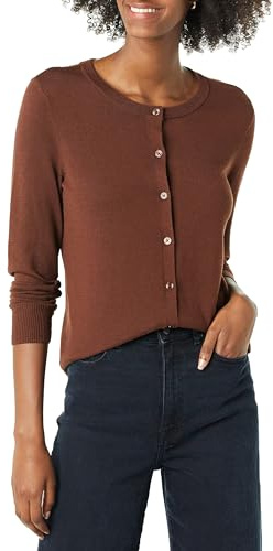 Amazon Essentials Damen Leichte Rundhalsstrickjacke (Erhältlich In Übergröße), Braun, L