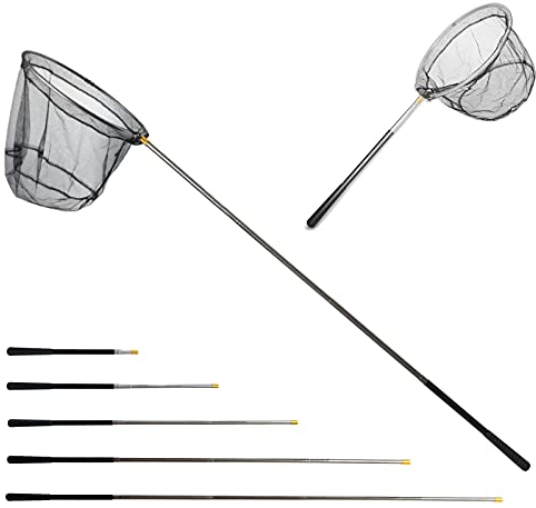 Épuisette de Pêche Pliable,190cm Long Manche Téléscopique,Poteau en Alliage d'Aluminium 4 Section/Filet Nylon Triangulaire,Extensible de 37 à 68 Pouces,pour Carpe Truite Crevette Etang Bassin Poisson
