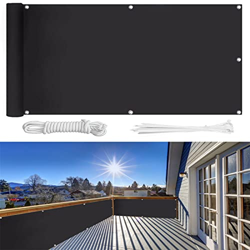 Balkon Sichtschutz,110×1900cm Ohne Bohren, 100% Schutz der Privatsphäre,Blickdichte Balkonumspannung Windschutz UV-Schutz Gartenzaun Schwimmbad-Leitplanke,mit Ösen Kabelbinder und Kordel/Anthrazit
