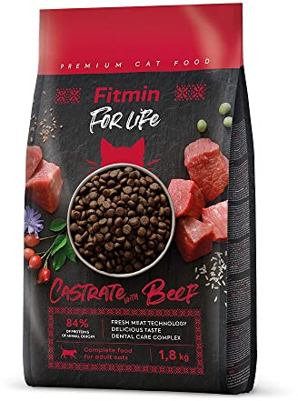 Fitmin for Life Cat - Castrate - Beef | Torrfoder för Kastrerade Vuxna Katter | Helfoder | Komplett Foder | Nytt Recept | 1,8 kg