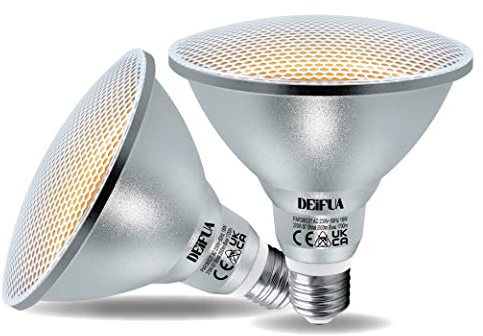 DEIFUA E27 LED 18W 2700K warmweißes PAR38 Lampe, ersetzt 120W Halogen | 2000Lumen,Abstrahlwinkel 60°, flimmerfreier Spot, nicht dimmbar, 2er Pack, Spot ohne Flackern, IP65, 230V AC Eingang