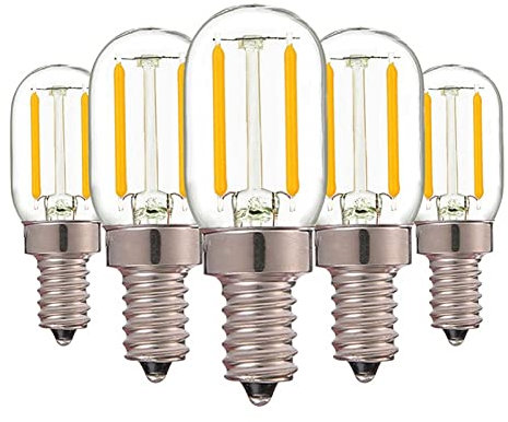 KUNOQXHA Dimmable E14 Night Light Bulbs, 15W Equivalent T20 Salt Lamp Bulb 2200K Warm White 100 Lumens E14 Base Mini LED Candelabra Bulb for Microwave Oven Refrigerator Ceiling Fan 5 Pack