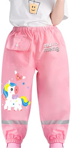BLOMDES Pantalones de lluvia para niños, resistentes al agua, para niñas, a prueba de barro y suciedad, para niños de 2 a 8 años, Unicornio rosa, 2-3 Años