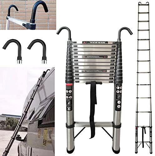 16.5FT Ladders Extendable Telescopic Ladder 5M, Stainless Steel Collapsible Extension Loft Ladder with Non-Slip Feet & Stable Hook, Telescoping Ladders Multi Purpose DIY Tools Portable Max Load 330Lbs