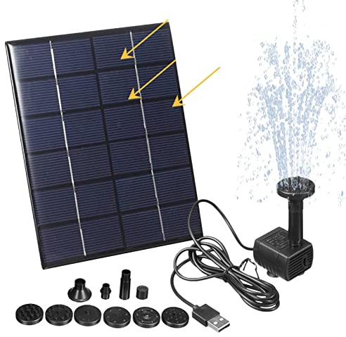 Lecerrot Solar vatten fontän, 2W Bird Bath Fountain Pump, Gör-det-själv flytande vattenfontän med 6 munstycken, solcellsdriven pump, dammar, trädgårds-och akvarelldamm och andra platser, Enkelt attribut