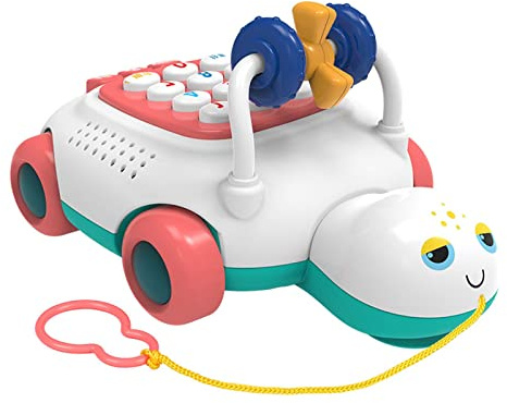 Fenteer Telefon-Zugspielzeug, Schildkröten-Auto entwickeln Kognitionsspielzeug -Musikspielzeug für Kleinkinder, Weiß
