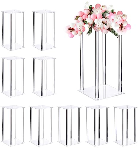 MECCANIXITY Wedding Flower Stand Vase Column, Acrylic Flower Stand 15.7 Inch Tall Flower Rack for Wedding Party Dinner Centerpiece Decorations, Pack of 10