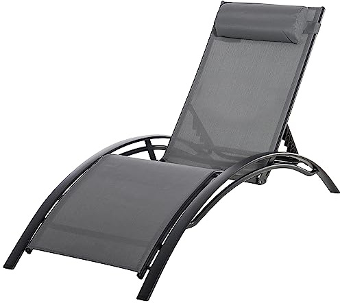 Outsunny Gartenliege Verstellbar mit Kopfkissen 171 x 64 x 82 cm Grau