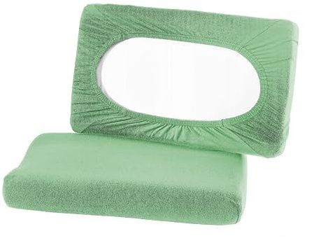 BaSaTex Bio Kissenbezüge Spannbezüge 2er Pack für Nackenkissen und Gesundheitskissen | 97% GOTS-Zertifizierte Baumwolle + 3% Elasthan | 40x60 cm - 45x65 cm | Lindgrün