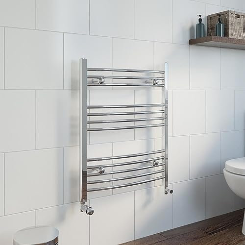 DuraTherm® 750 x 600mm Curved Heated Towel Rail Radiator Modern Central Heating Bathroom Warmer Wall Mounted Ladder Rad, Polished Chrome