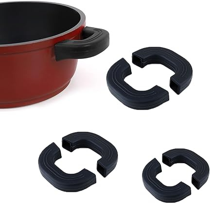 LMOGWL 6-Piece Silicone Pot Handle Supports, Heat-Resistant & Insulated Silicone Grips, Kitchen Protection Cooking Fingers, for Frying Pans, Soup Pots, Stovetop Woks & Oven Trays (Black)