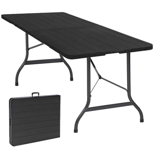 BOLLI Table Pliante Rectangulaire en Aspect Rotin - Table de Jardin 8 Personnes - L180 x l75 x H73cm - Noir