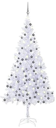 Künstlicher Weihnachtsbaum mit& Kugeln' Tannenbaum Künstlich, Christmas Tree, Tannenbaum Deko, Weihnachtsbäume, Christbaum, L 240 cm Weiß