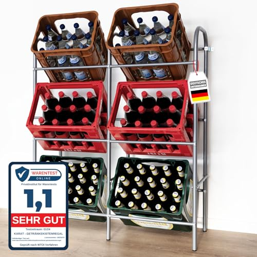 Floordirekt Getränkekistenregal für 3 oder 6 Kästen - Flaschenkastenregal Flaschenkastenständer - Regal für Getränkekästen mit Wandbefestigung (96 x 32,5 x 115,5 cm | Für 6 Kästen) Rocket