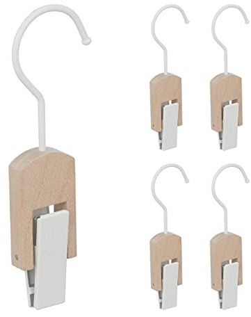 Relaxdays Stiefelhaken 5er Set, Eisen & Holz, Klemmhaken zum Aufhängen, gummierte Clips, Haken mit Klammer, weiß/Natur | Klemmhaken zum Aufhängen, gummierte Clips, Haken mit Klammer