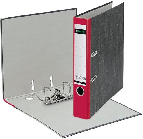 Leitz Qualitäts-Ordner, das Original, Klimaneutral, DIN A4 Aktenordner schmal, 20er Pack, 5 cm breit, Wolkenmarmor-Papier, Recycling-Ordner, Blauer Engel, Mit 180° Mechanik (rot) 10505025