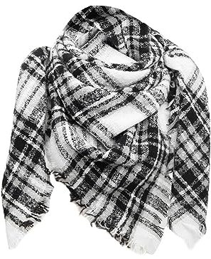 ISAKEN Dreieckstuch Damen Warm Weich Strickschal Winterschal Herbstschal Frauen Deckenschal Halstuch Scarf Herbst Winter klassischer Quasten Plaid Schal Lang Kuschelig 200 x 135 cm