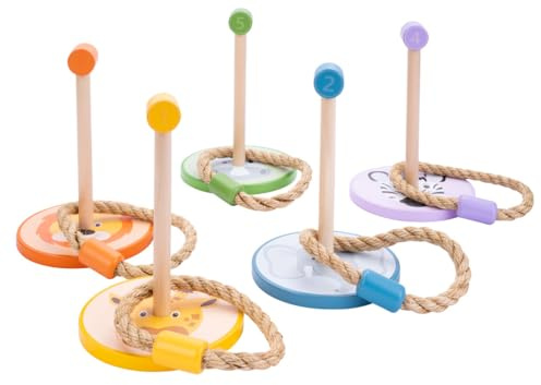 Engelhart – 604020 – Wurfspiel mit Ringen – Tiere und Farben – Geschicklichkeitsspiel aus Holz und Seil – +3 Jahre
