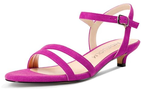 HDEUOLM Donna Basso Gattini Tacco Heel Aperte sulla Punta Sandali Cinturino alla Caviglia Slingback Fibbia da Matrimonio Feste Dress Estate 3 CM Heels Fucsia 35 EU