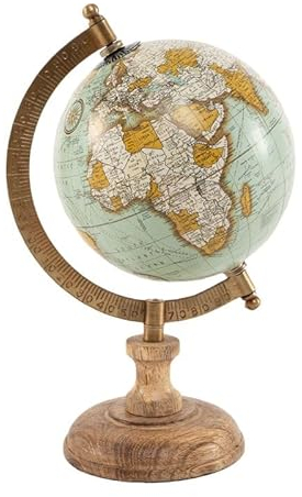 Globo Terráqueo Vintage 12,5 cm diametro: Explora el Mundo desde tu Escritorio. Bola del Mundo con Base, Mapa Antiguo para Decoración y Aprendizaje. Regalo Educativo para Niños y Adultos