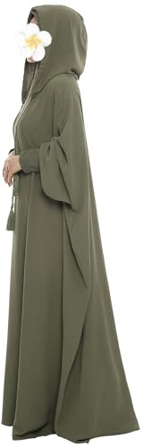 khalat Muslim Prayer Dress Abaya Solid One-Piece Hoodie Abaya Dress for Women Long Maxi Dress Islamic Dubai Jilbab Army Green