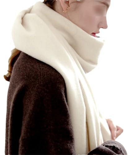 Damen-Schal, Winter-Schal, Wolle, weißer Schal, verdickt, große Größe, langer Schal, Wollschal für Damen, Weiß, Größe S: 35 cm, One size