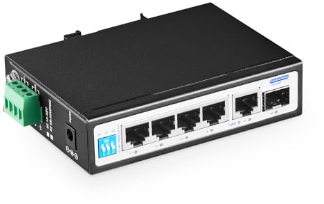 YuLinca 6 Port Gigabit Industrial DIN-Rail PoE Switch, 4 x 100/1000Mbps PoE Ports,IEEE802.3af/at PoE+, 1 Gigabit Uplink, 1 Gigabit SFP, Metal DIN-Rail & Wall Mount Ethernet Switch