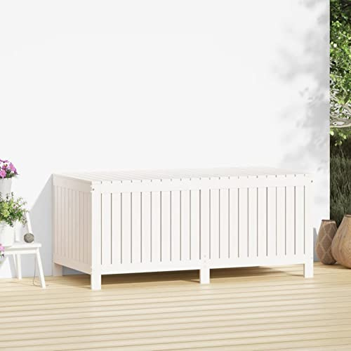 Gecheer Gartentruhe Gartenbox Kissenbox Auflagenbox Aufbewahrungsbox Kissentruhe Gartenmöbel Weiß 147x68x64 cm Massivholz Kiefer