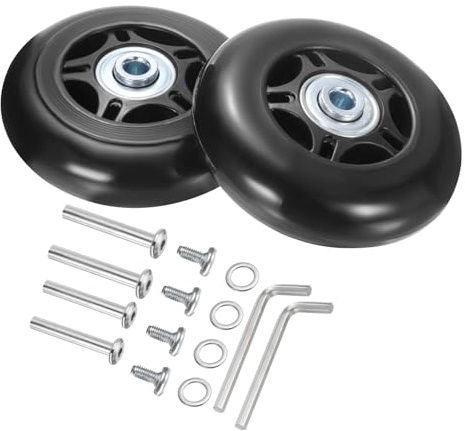 QUARKZMAN Bagagehjul ersättning 72 x 24 mm/2,8 tum x 0,9 tum gummi svängbara hjul med kullager reparationssats för väskor inomhus utomhus skridskoåkning, svart 1 set