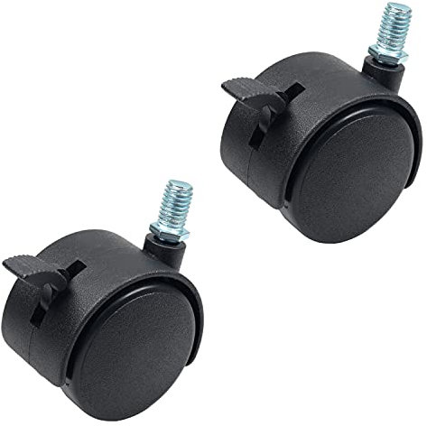 1.97 inch Wheel Dia PP Swivel Caster Wheels Plastic 360 Degree 10mm x 15mm Threaded Stem Caster Twin Wheel 50mm for Office Chair Commodity Shelf Black Tone with Brake 4Pcs