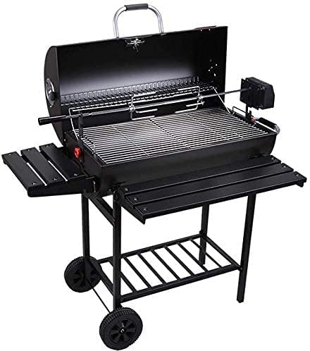 Barbacoa Carrito para barbacoa de carbón grande Patio trasero Barbacoa para ahumar de jardín portátil de acero inoxidable con estante Mesa auxiliar Ruedas Termómetro incorporado
