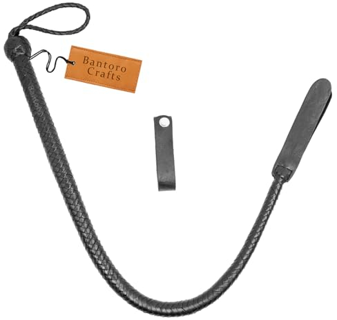 Bantoro Crafts Látigo de 3 pies/0,90 Metros Látigo de Cuero de Vaca 16 Trenzas Látigo de Dos Colas con Paleta Látigo Trenzado Ecuestre Cola de dragón Flogger Cultivo para Montar