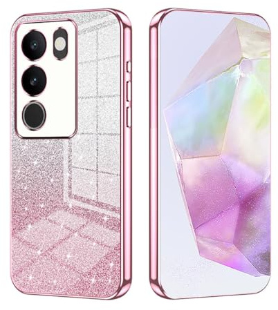 SEAHAI Hülle für VIVO V29 5G, Transparent Farbverlauf Farbe Glänzende Musterkarten Design Ultra Dünn Weich Silikon TPU Bumper Handyhülle Stoßfest Schutzhülle - Rosa