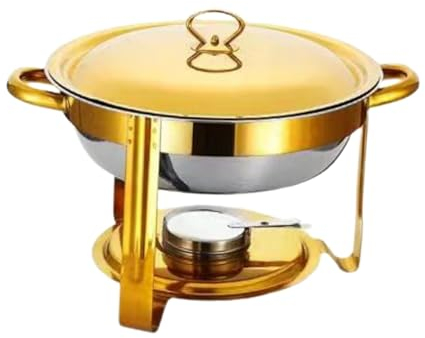 Folpus Chafing Dish Round Catering Warmer Server with Water Pan Catering Buffet Warmer Set for Commercial, Gold