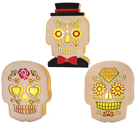 Marooma 3 Stück Hölzerne Halloween-Totenkopf-Ornamente, Halloween-Totenkopf-Holz-Basteldekoration, Hölzerne Totenkopfförmige Hängende Ornamente, Halloween-Totenkopf-Hängeanhänger, Leere Halloween-Heim