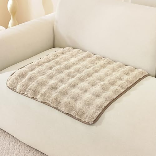 Royhom Plüsch Sofa Überzug L Form 1/2/3/4 Sitzer Couch Überzug Ecksofa, Sofaschoner rutschfest, Superweiche SofaÜberwurf aus Kunstpelz für Sofa, Teppich, Fensterbank Kissen(Hellkhaki 70x70cm)