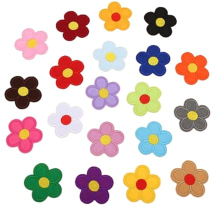 Blumen-Aufbügelflicken – 20 Stück bestickte Sonnenblumen-Aufbügelflicken, kleine bunte Aufnäher-Applikationen, zwei Größen Gänseblümchen-Aufbügelflicken, niedliche Flicken für Reparaturen