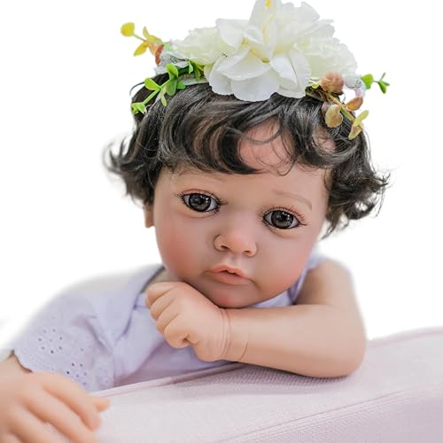 YIHANGG Afroamerikanisch Reborn Baby Puppe Große Augen Schwarzes Lockiges Haar 60cm Lebensecht Kleinkind Prinzessin Puppe Geburtstag Weihnachten Geschenke