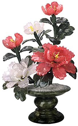 YQINQIN83B Künstliche Bonsai 11,8 Zoll Jade Schnitzerei Pfingstrose Blume Bonsai Edelstein Geldbaum Natürlicher Amethyst Kunst Dekoration Büro Wohnzimmer Viel Glück Künstliche Pflanze