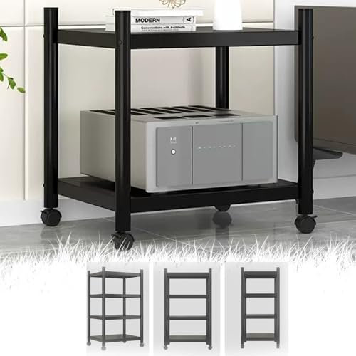 ZIUSFAC Meuble HiFi À 2/3/4 Etagères HiFi Armoire D'équipement avec roulettes Meuble Chaine HiFi Rack Audio Lecteur DVD Support AV Media Centre De Divertissement Cadre Media Stand(50x40x32cm/2-Tier)
