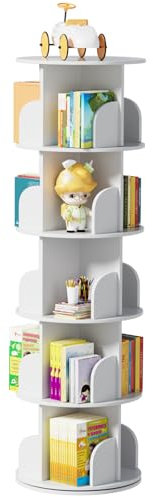 ybaymy Drehbares Bücherregal 5 Ebenen Standregal Büroregal Dekoregal 360° frei drehbar Bücherregal Lagerregal für Kinder und Erwachsene, Weiß