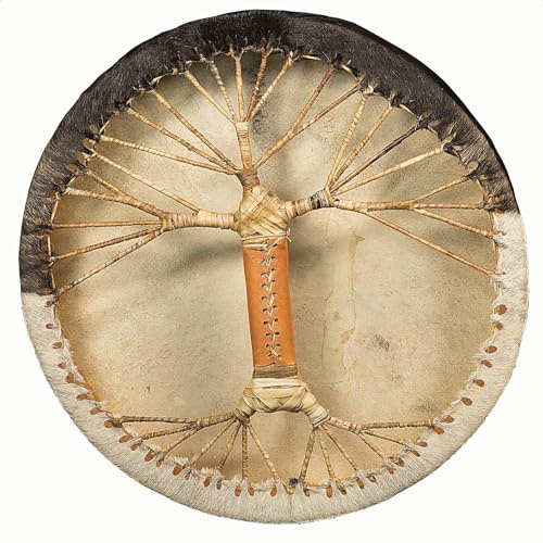 Shamanentrommel Viking Ziegenfell Ø 50 cm mit Griff aus Leder im Baum Stil Rahmentrommel im mysevendo Set Rund Shaman Drum Goat Skin inkl. Stick