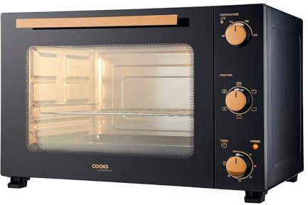 Cooks Professional Mini Portable Oven, Electric Countertop Cooker, Adjustable Temperature Control & Timer, Wire Rack & Detachable Handle (Black/Copper, 48L)