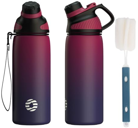 Fjbottle Botella Agua Acero Inoxidable 600ml Térmica con Tapa Magnética | Tapa magnética que permanece abierta al beber, apta para lavavajillas, ideal para ciclismo y uso diario; cepillo incluido.
