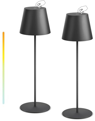 NiceBuy 2er Set LED Tischlampe Kabellos Akku Nachttischlampe USB-C-aufladbar Dimmbar Touch Outdoor Wetterfest für Restaurant Camping Bar Terrassen(Schwarz)