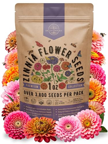 Zinnia Seeds Pack 1 oz - Over 3,800 Non-GMO Heirloom Zinnia Seeds for Planting, Annual Flowers in Individual Seed Packet, Flower Seed for Planting Home Garden Indoor & Outdoor Gardening