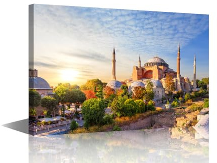 City Wall Art Kunstdruck auf Leinwand, Motiv: Hagia Sophia, die ehemalige Kathedrale und eine osmanische Moschee, ein berühmter Ort des Besuchs in Istanbul, gerahmt, fertig zum Aufhängen, 61 x 40 cm