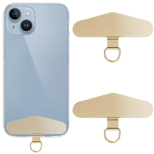 ZEPIQOR 2 pcs Handykette Universalpads, Edelstahl Multifunktionales Handy-Lanyard-Patch, handykette universal, Telefon-Patch für die meisten Smartphones Gold