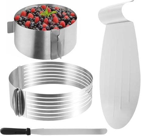 NAMYEUT 4 TLG Tortenzubehör Set Edelstahl, Verstellbare Kuchenschneider Ø24-30, Konditormesser, Tortenring Verstellbar Ø16-30, Tortenbodenschneider Set für die Herstellung von Kuchen