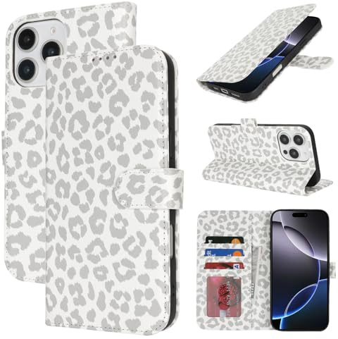 Zouzt Case for iPhone 11 Pro Max (6.5 Inch), Premium PU Leather Wallet Case with Credit Card Holder Slot Flip Folio Kickstand Shockproof Protective Phone Cover (White Leopard)